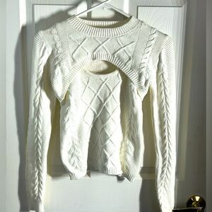 Tillys Ivory cable knit tank with crop cover.